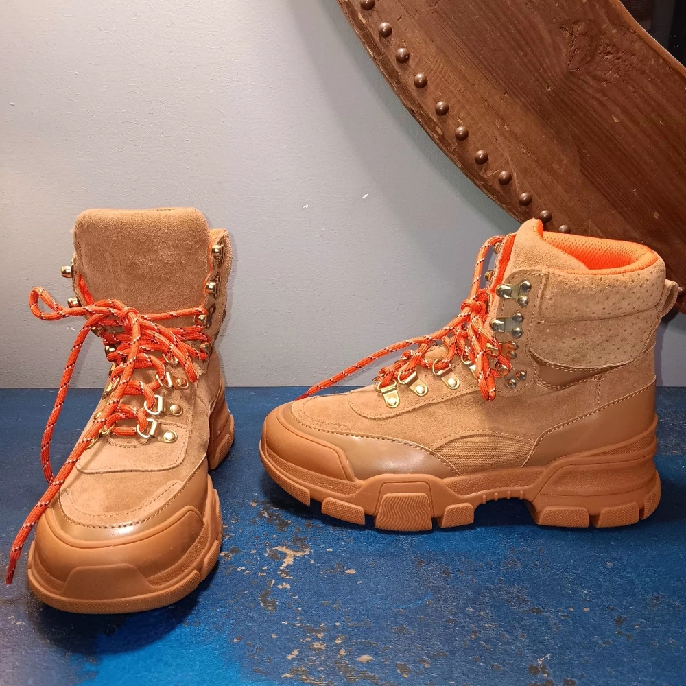 Villa Rouge Tan and Orange Hiking Boots